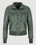 Women's Aviator Grey Bomber Leather Jacket – Custom Fit