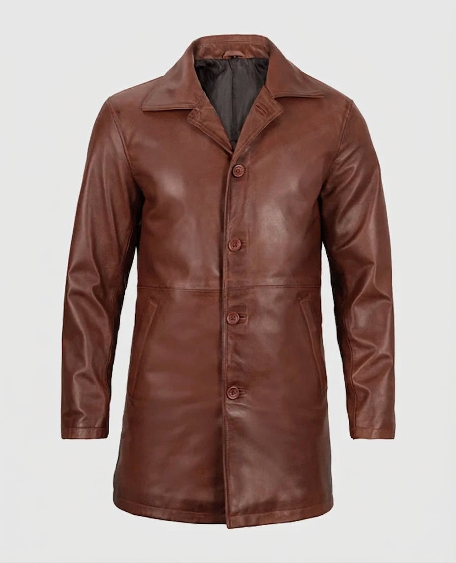 Men's Tan Distressed Leather Coat – Premium Outerwear