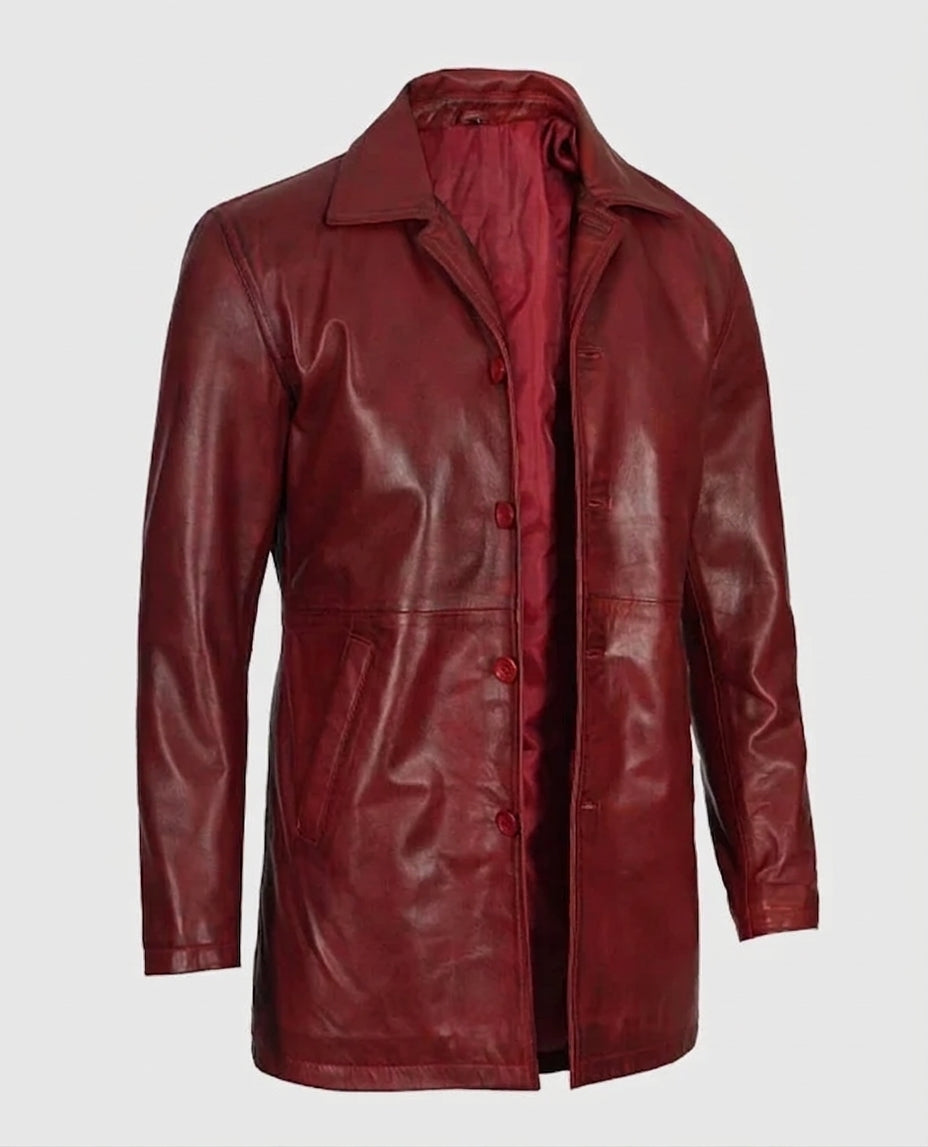 Men's Maroon Real Sheepskin Leather Coat | Genuine Leather