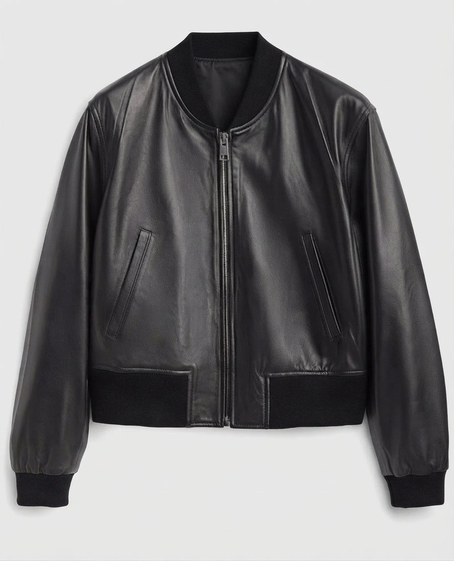 Women's B3 Black Aviator Leather Bomber Jacket – Custom Fit