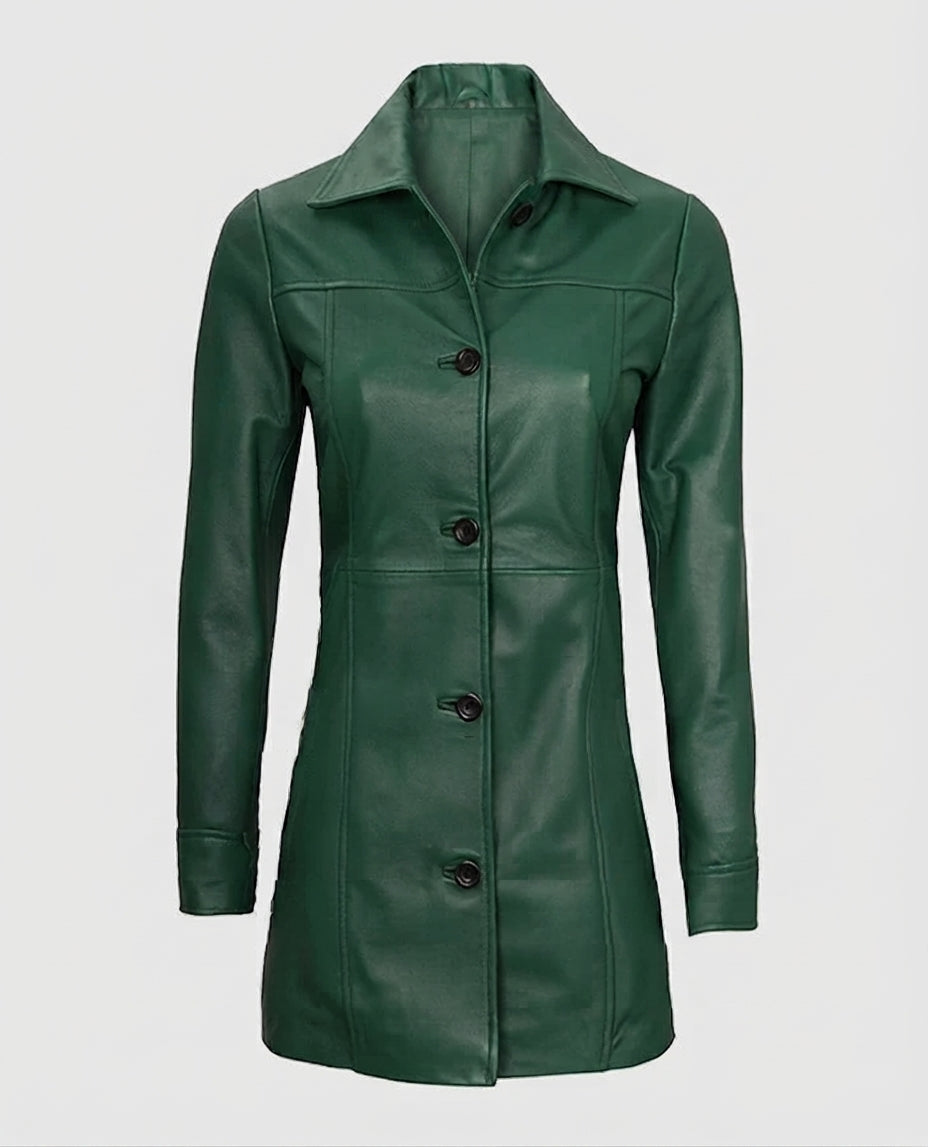 Women's Green Leather Coat | Genuine Leather – Premium Outerwear