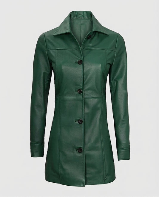 Women's Green Leather Coat | Genuine Leather – Premium Outerwear