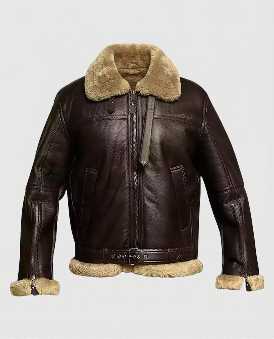 Women's Fur Aviator Flying Pilot Bomber Brown Leather Jacket