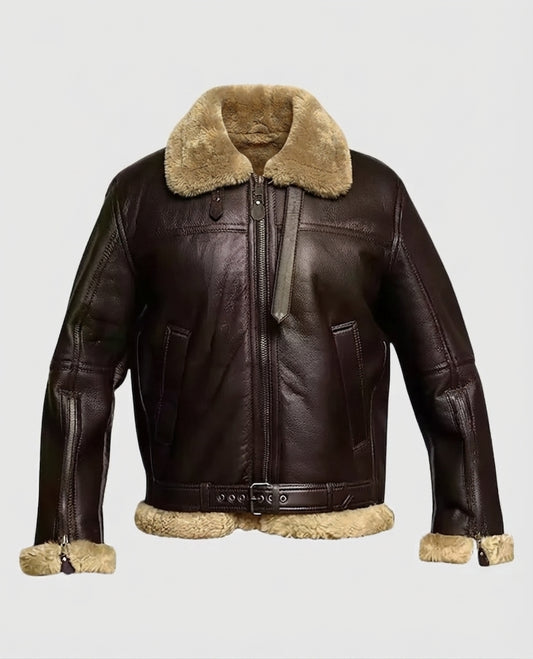 Women's Fur Aviator Flying Pilot Bomber Brown Leather Jacket