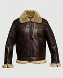 Women's Fur Aviator Flying Pilot Bomber Brown Leather Jacket