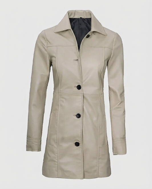 Women's Biege Beige Leather Coat – Custom Fit | Genuine Leather