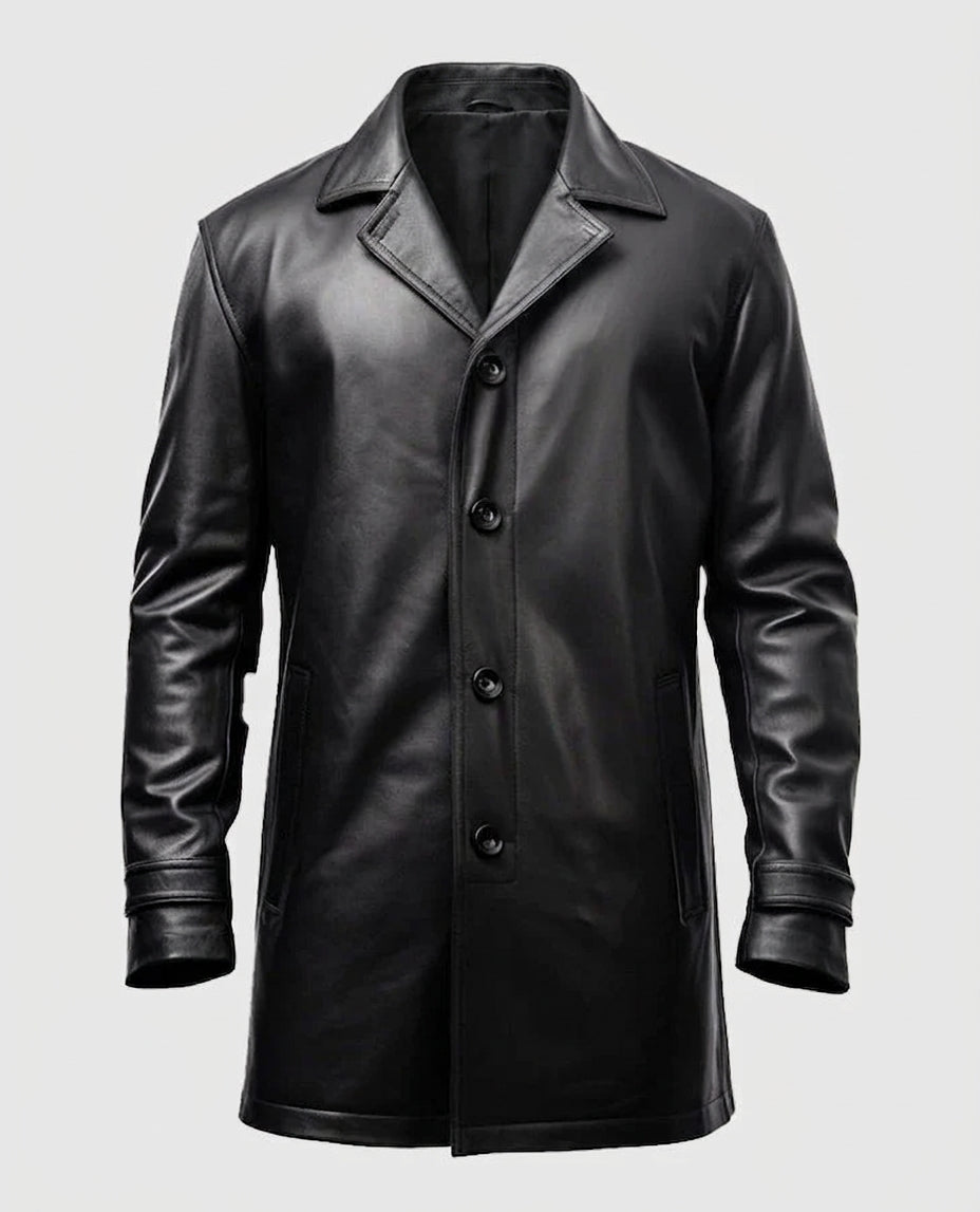 Men's Black Leather Car Style Coat – Custom Fit | Genuine Leather