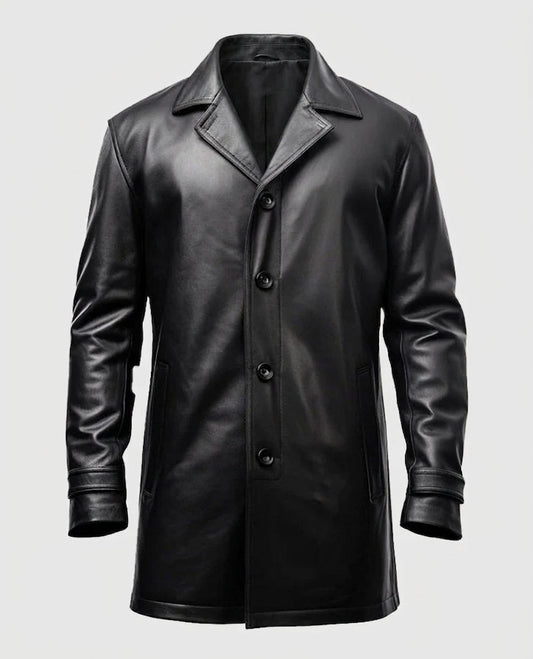 Men's Black Leather Car Style Coat – Custom Fit | Genuine Leather