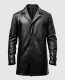 Men's Black Leather Car Style Coat – Custom Fit | Genuine Leather