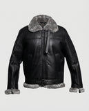 Women's Fur Aviator Flying Pilot Bomber Black Leather Jacket