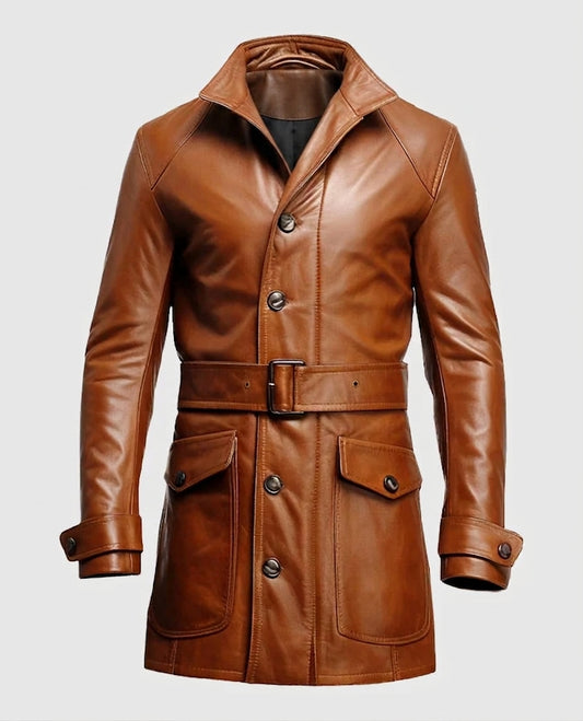 Men's Vintage Big Pockets Tan Brown Leather Coat – Custom Fit