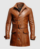 Men's Vintage Big Pockets Tan Brown Leather Coat – Custom Fit