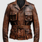 Men's Military Style Vintage Distressed Brown Leather Jacket