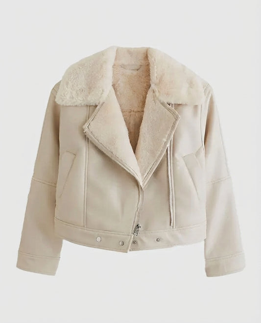 Women's White Shearling Leather Jacket – Custom Fit
