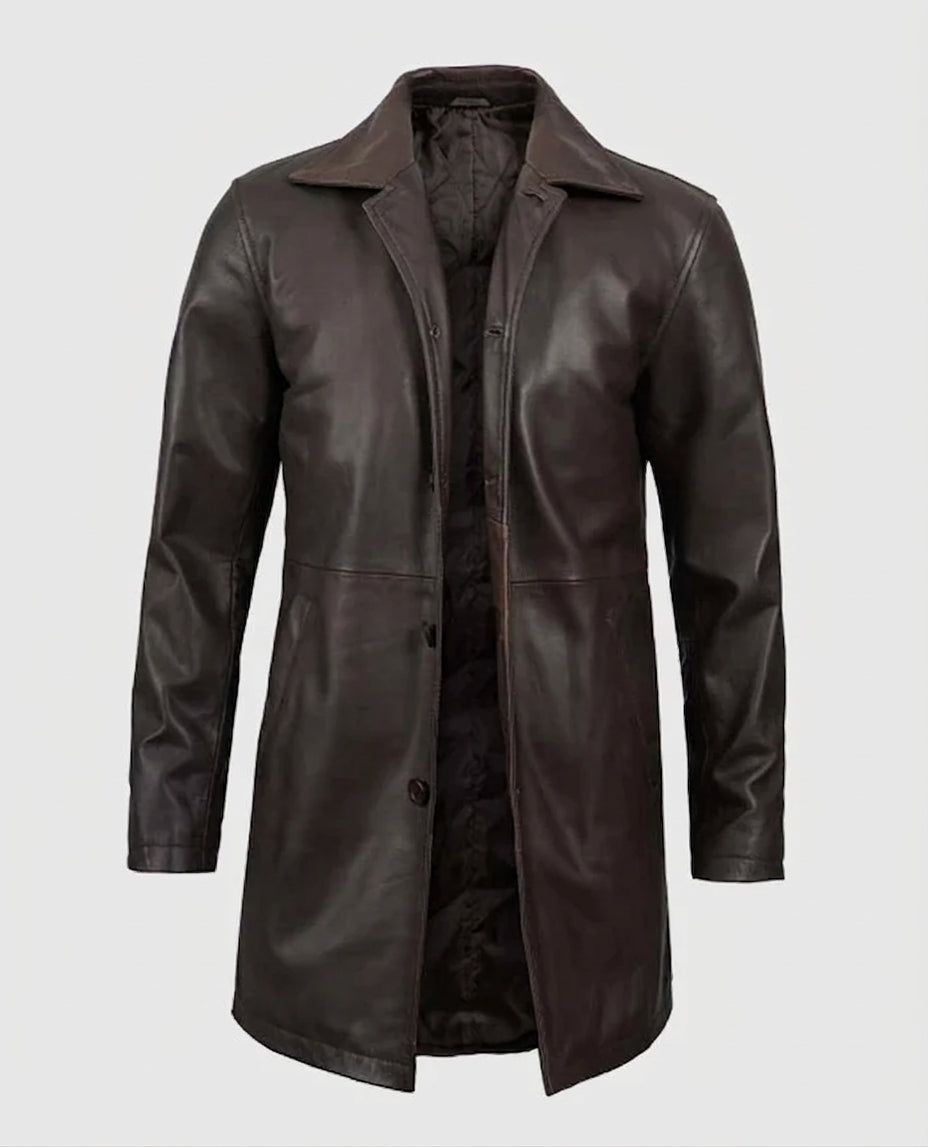 Men's Distressed Dark Brown Leather Coat – Premium Outerwear