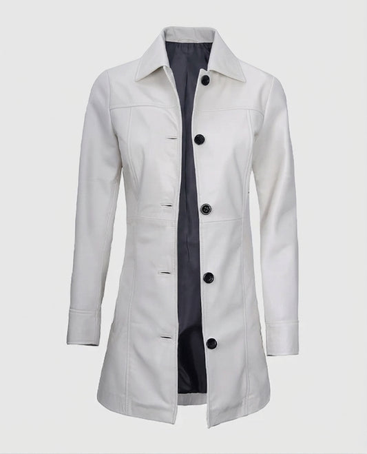 Women's White Leather Coat – Custom Fit | Genuine Leather