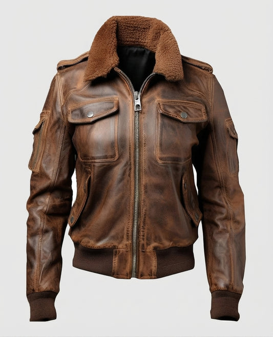 Women's Vintage Brown Bomber Leather Jacket – Custom Fit