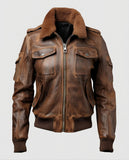Women's Vintage Brown Bomber Leather Jacket – Custom Fit