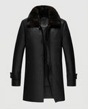 Men's Premium Black Leather Coat with Shearling Collar