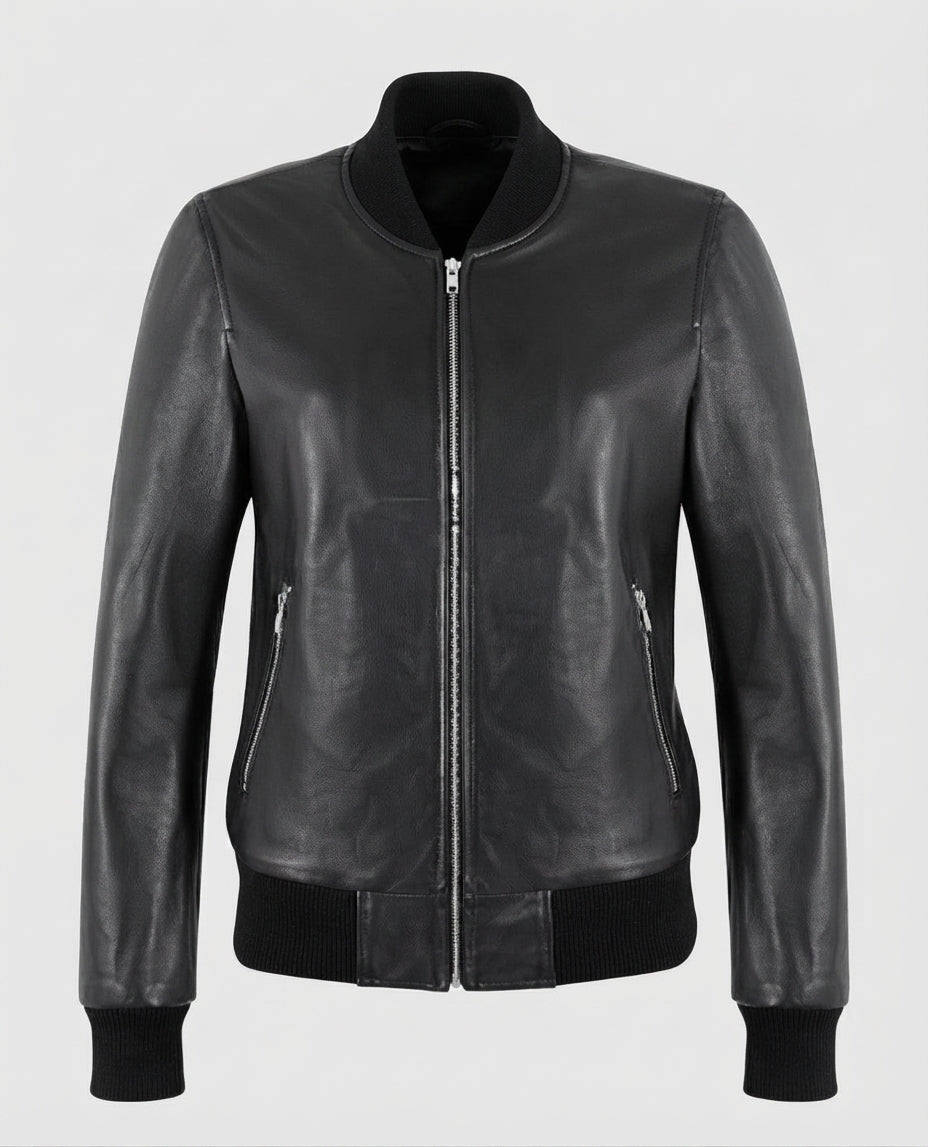 Alpha 2 Women's Black Bomber Leather Jacket – Premium Outerwear