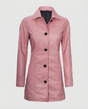Women's Pink Leather Coat – Premium Outerwear – Custom Fit
