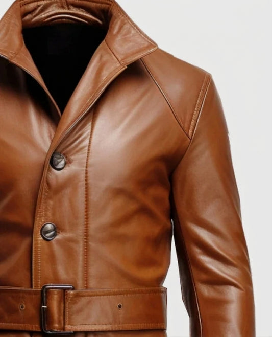 Men's Vintage Big Pockets Tan Brown Leather Coat – Custom Fit