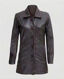 Women's Distressed Dark Brown Leather Coat – Premium Outerwear