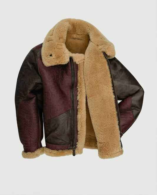 Women's RAF B-3 Aviator Fur Maroon Leather Jacket for Men