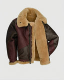 Women's RAF B-3 Aviator Fur Maroon Leather Jacket for Men