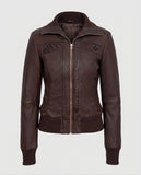 Women's Bomber Brown Leather Jacket – Custom Fit | Genuine Leather