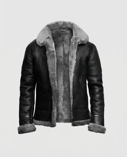 Women's Fur Aviator Flying Pilot Bomber Black Leather Jacket