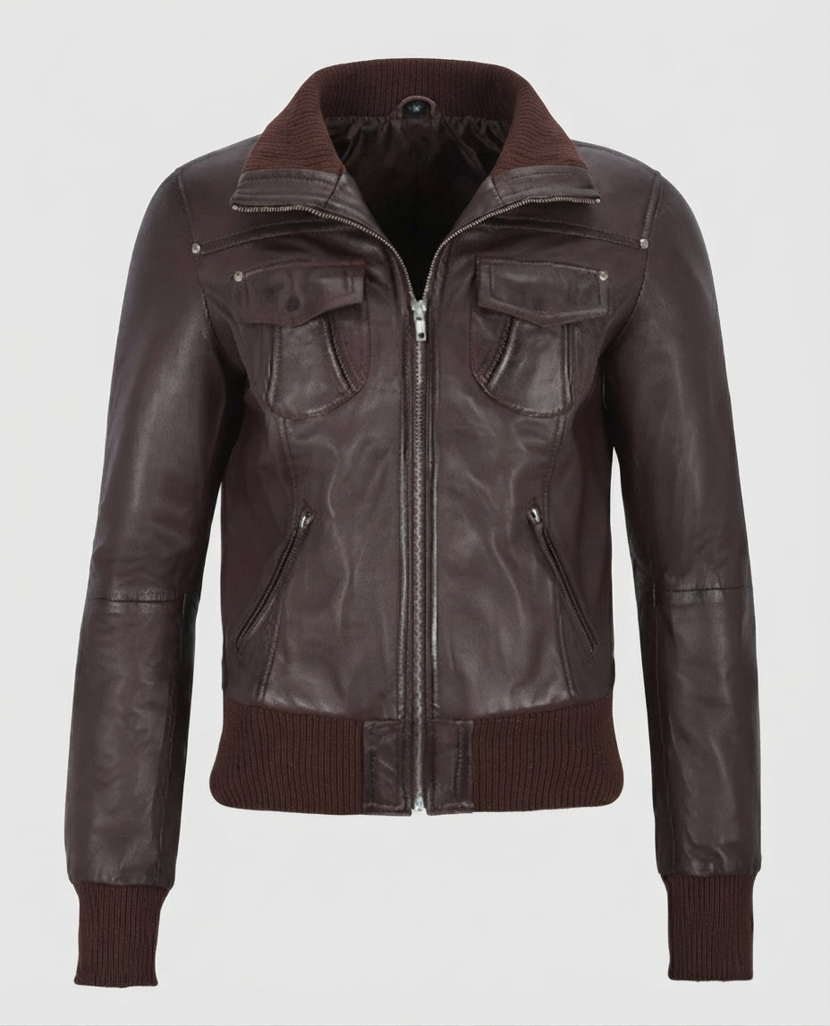Women's Aviator Brown Bomber Leather Jacket – Premium Outerwear