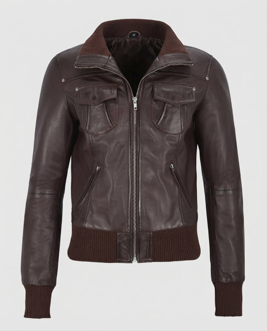 Women's Aviator Brown Bomber Leather Jacket – Premium Outerwear