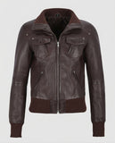 Women's Aviator Brown Bomber Leather Jacket – Premium Outerwear
