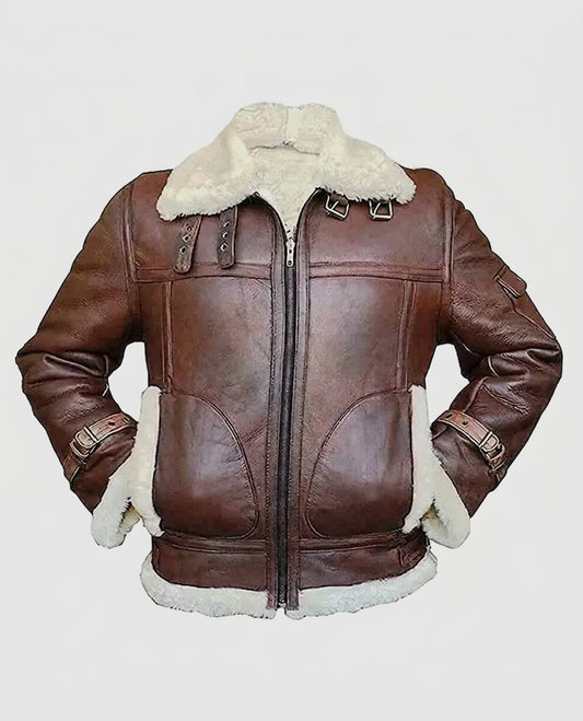 Men's RAF B3 Aviator Brown Shearling Bomber Leather Jacket