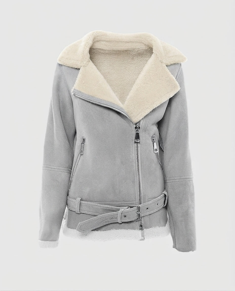 Women's Grey Suede Shearling Jacket – Custom Fit | Genuine Leather
