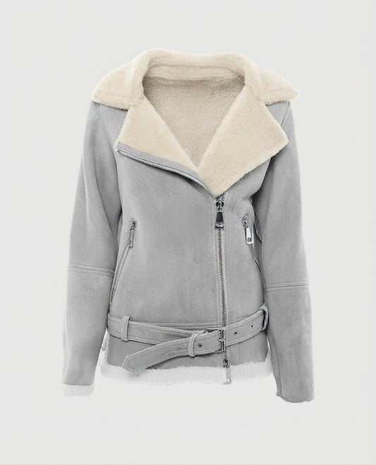 Women's Grey Suede Shearling Jacket – Custom Fit | Genuine Leather