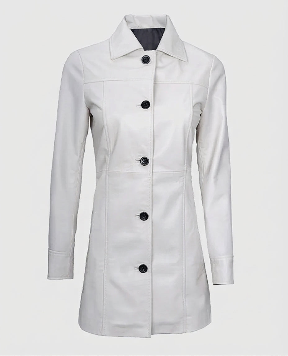 Women's White Leather Coat – Custom Fit | Genuine Leather