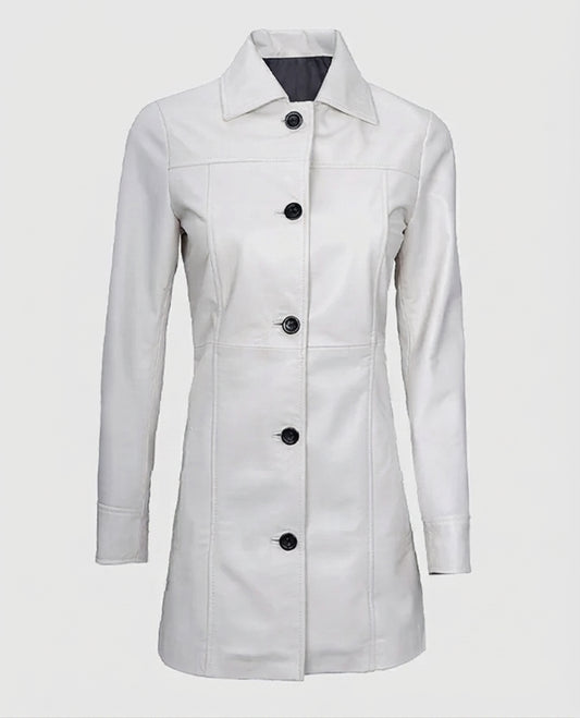 Women's White Leather Coat – Custom Fit | Genuine Leather