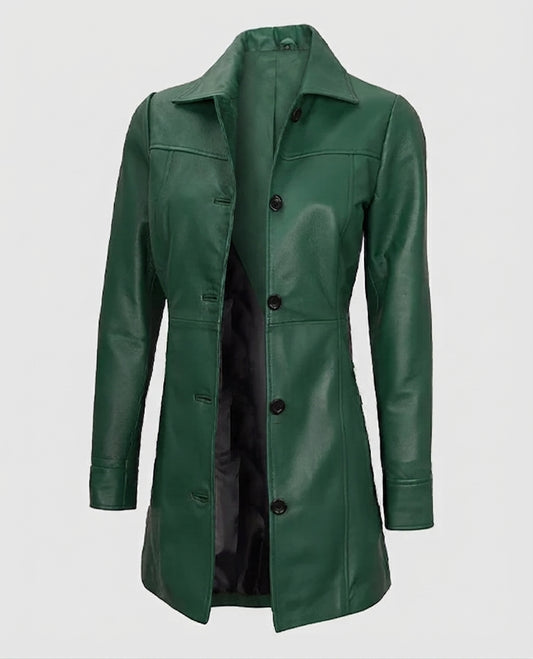 Women's Green Leather Coat | Genuine Leather – Premium Outerwear