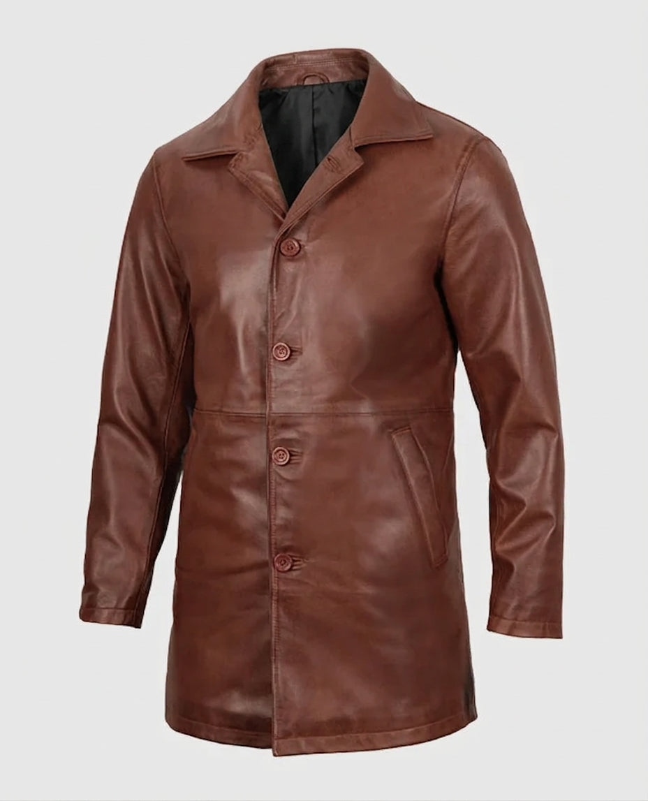 Men's Tan Distressed Leather Coat – Premium Outerwear