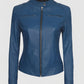 Women's Blue Cafe Racer Leather Jacket – Custom Fit