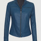 Women's Blue Cafe Racer Leather Jacket – Custom Fit