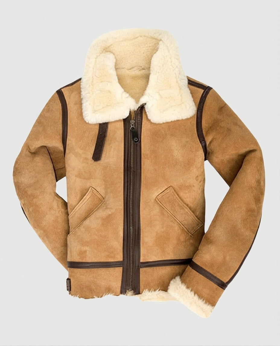 Women's B3 Brown Bomber Suede Leather Shearling Jacket