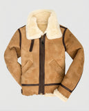 Women's B3 Brown Bomber Suede Leather Shearling Jacket