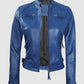 Women's Blue Diamond Cafe Racer Leather Jacket – Premium Outerwear