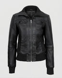 Women's Bomber Black Leather Jacket – Premium Outerwear