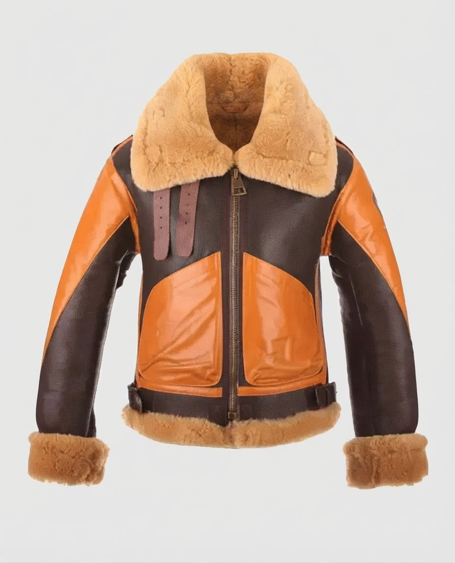 Women's Fur B3 Aviator Brown Shearling Leather Jacket