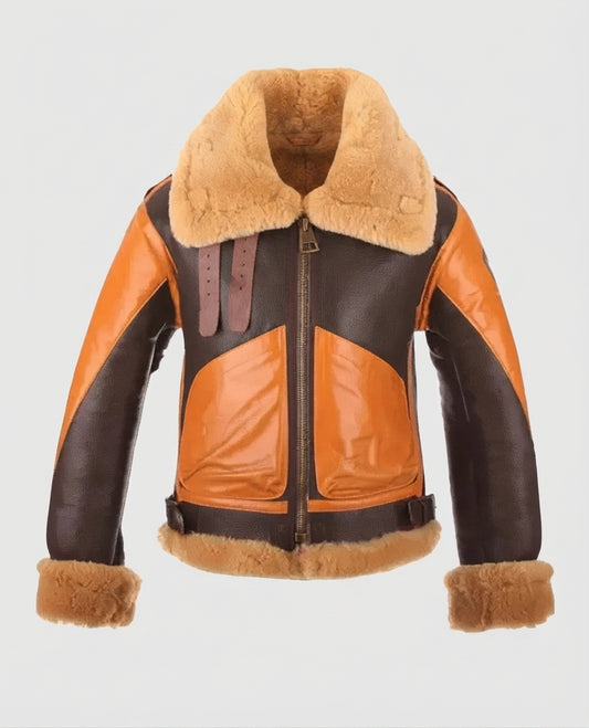 Women's Fur B3 Aviator Brown Shearling Leather Jacket