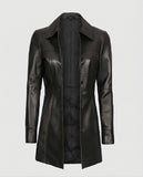 Women's Black Leather Long Coat – Custom Fit | Genuine Leather